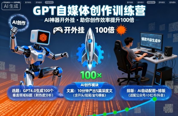GPT自媒体创作训练营：AI神器开外挂，助你创作效率提升100倍 - 冒泡网赚