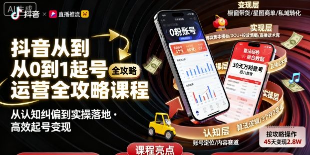 抖音从0到1起号运营全攻略课程,从认知纠偏到实操落地,高效起号变现-紫橙网创项目网