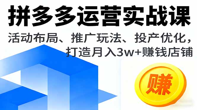拼多多运营实战课,活动布局、推广玩法、投产优化,打造月入3w+赚钱店铺-紫橙网创项目网