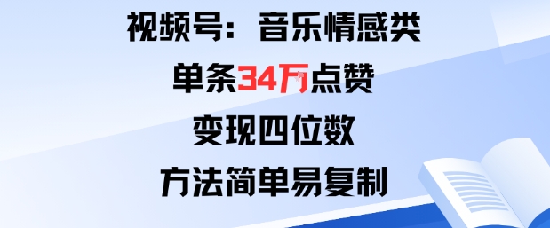 视频号分成计划新玩法：音乐情感类单条34W点赞，变现四位数，方法简单易复制 - 冒泡网赚