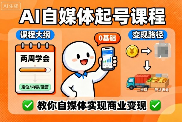 AI自媒体起号课程，0基础小白两周学会，教你自媒体实现商业变现 - 冒泡网赚