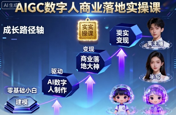 AIGC数字人商业落地实操课，从零基础小白到AI数字人大神 - 冒泡网赚