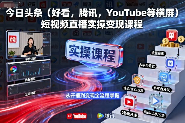 今日头条（好看，腾讯，YouTube等横屏）短视频直播实操变现课程 - 冒泡网赚