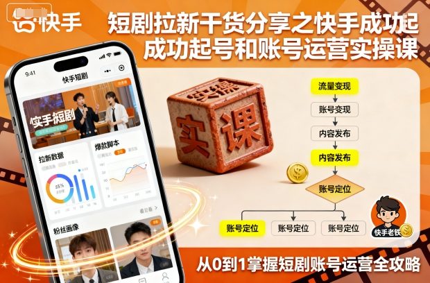 短剧拉新干货分享之快手成功起号和账号运营实操课 - 冒泡网赚