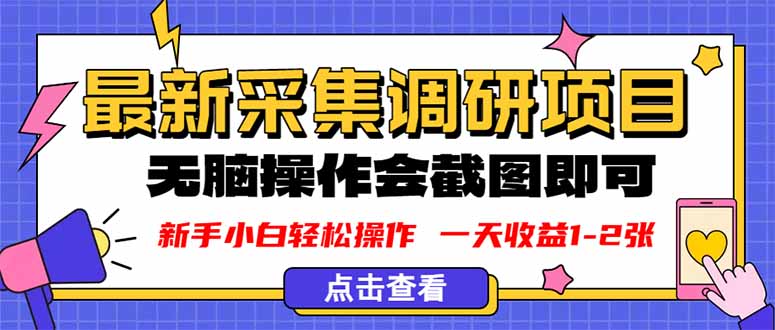 新版采集调研项目，截图上传即可，无脑操作，日收益1-2张 - 中创网