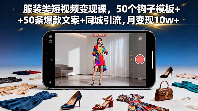 服装类短视频变现课,50个钩子模板+50条爆款文案+同城引流,月变现10w+-紫橙网创项目网