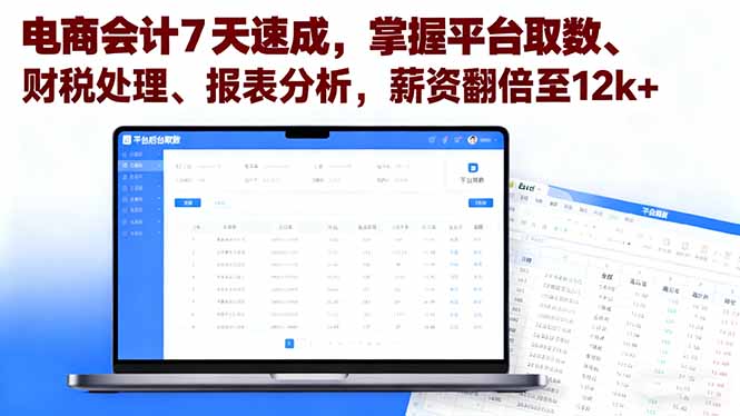 电商会计7天速成,掌握平台取数、财税处理、报表分析,薪资翻倍至12k+-紫橙网创项目网