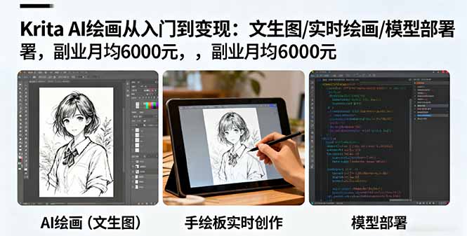 Krita AI绘画从入门到变现:文生图/实时绘画/模型部署,副业月均6000元-紫橙网创项目网