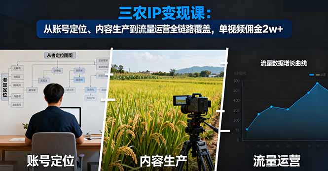 三农IP变现课:从账号定位、内容生产到流量运营全链路覆盖,单视频佣金2w+-紫橙网创项目网