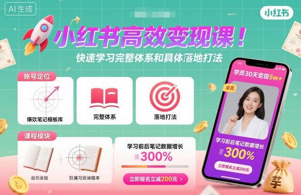 小红书高效变现课，快速学习小红书完整体系和具体落地打法 - 冒泡网赚