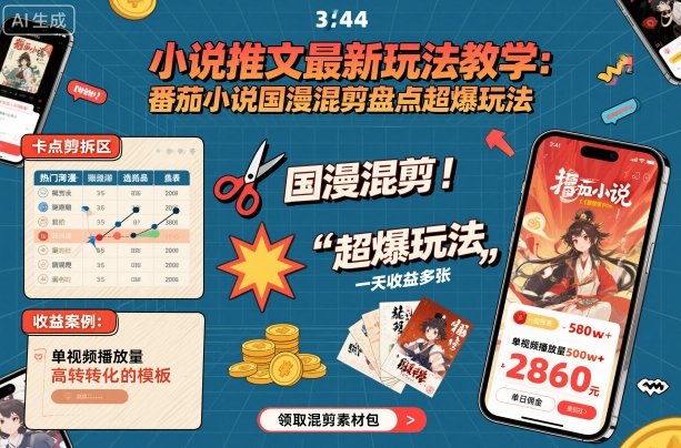 小说推文最新玩法教学，番茄小说国漫混剪盘点超爆玩法，全程干货，一天收益多张 - 冒泡网赚