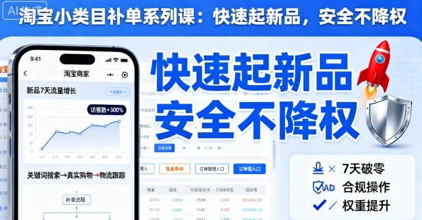 淘宝小类目补单系列课，快速起新品，安全不降权 - 冒泡网赚