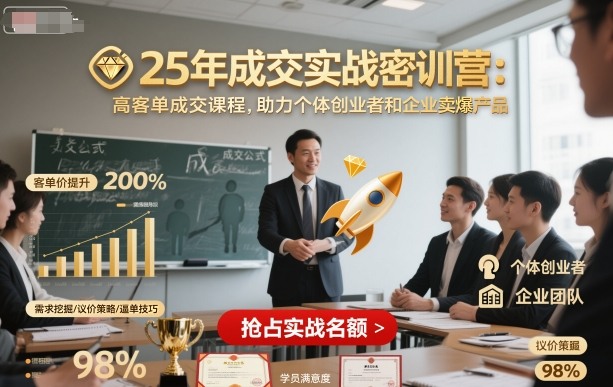 25年成交实战密训营，高客单成交课程，助力个体创业者和企业卖爆产品 - 冒泡网赚