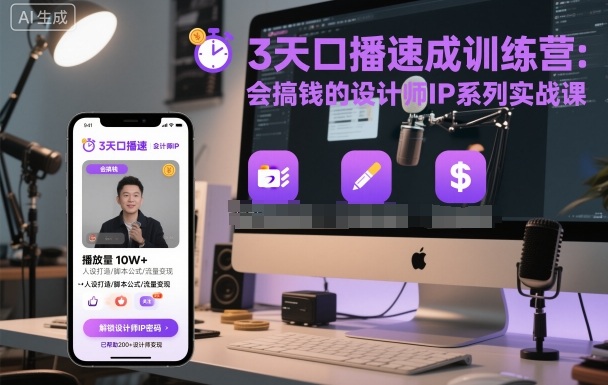 3天口播速成训练营，会搞钱的设计师IP系列实战课 - 冒泡网赚