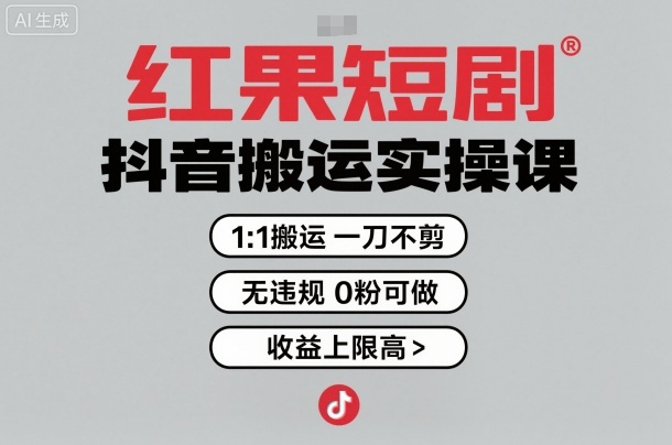 红果短剧拉新之抖音搬运实操课，1：1搬运，一刀不剪，无违规，0粉可做，收益上限高 - 冒泡网赚