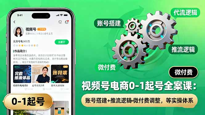 视频号电商0-1起号全案课:账号搭建+推流逻辑+微付费调整,等实操体系-紫橙网创项目网
