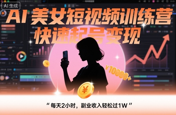 AI美女短视频训练营，快速起号变现，每天2小时，副业收入轻松过1W - 冒泡网赚