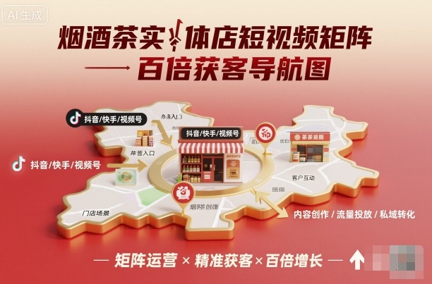 烟酒茶实体店短视频矩阵百倍获客导航图 - 冒泡网赚