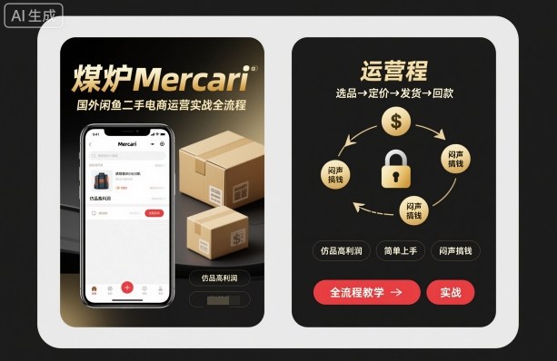 煤炉Mercari国外闲鱼二手电商运营实战全流程，仿品高利润，简单上手，闷声搞钱 - 冒泡网赚