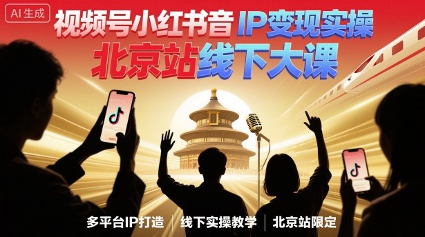 视频号小红书抖音IP变现实操北京站线下大课,40+行业短视频高变现姿势,100+IP高变现实操技术-紫橙网创项目网