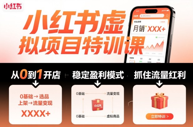 小红书虚拟项目特训课，帮你从0到1打造稳定盈利的店铺，抓住流量红利（更新9月） - 冒泡网赚