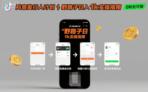 抖音发行人计划全新野路子玩法，随时随地，只要有手机，就能操作，日入1k+ - 冒泡网赚