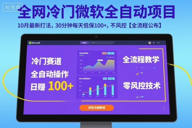全网冷门微软全自动挂G项目,10月最新打法,30分钟每天低保100+,不风控【全流程公布】-紫橙网创项目网