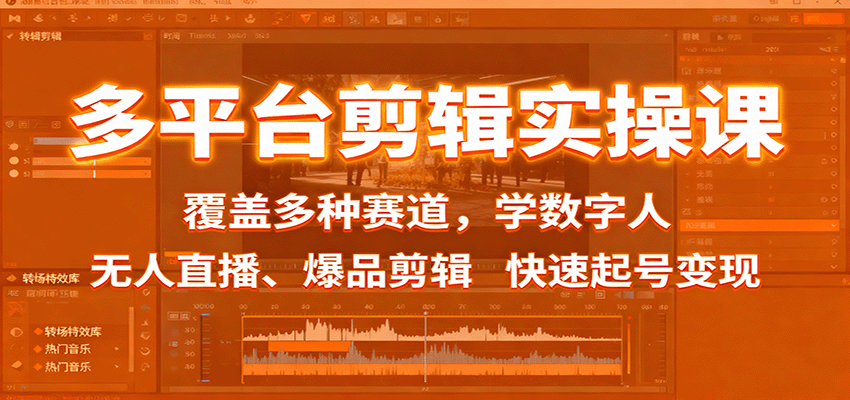 多平台剪辑实操课:覆盖多种赛道,学数字人、无人直播、爆品剪辑,快速起号变现-紫橙网创项目网