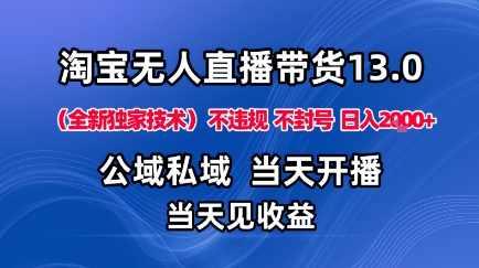 淘宝无人直播13.0,公域私域技术,不封号,不违规布局下半年旺季赛道,日入1K+(独家技术)-紫橙网创项目网