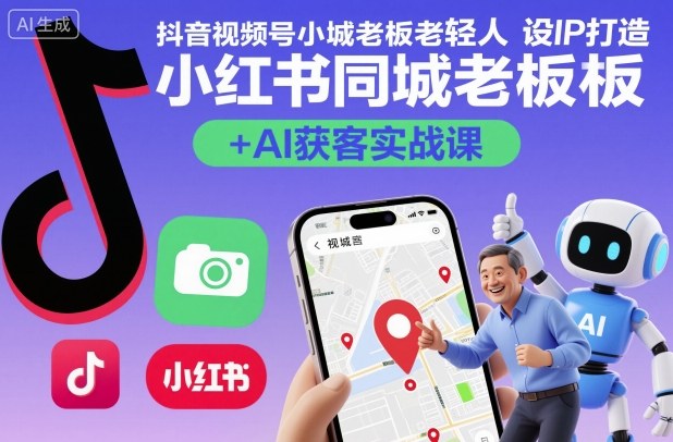 抖音视频号小红书同城老板轻人设IP打造+AI获客实战课，人设打造-算法拆解-拍摄剪辑-内容运营-AI创作 - 冒泡网赚