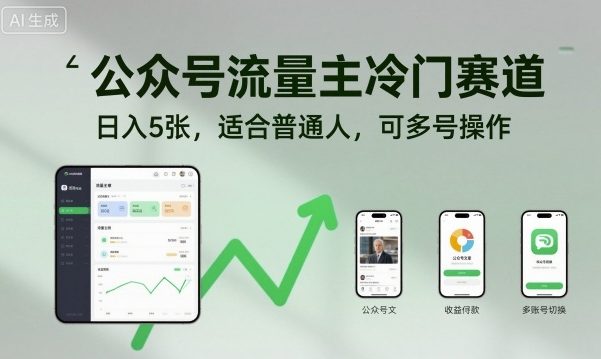 公众号流量主冷门赛道，日入5张，适合普通人，可多号操作 - 冒泡网赚