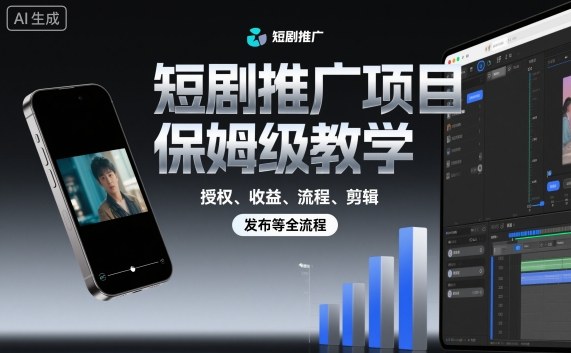 短剧推广项目保姆级教学,授权、收益、流程、剪辑,发布等全流程-紫橙网创项目网