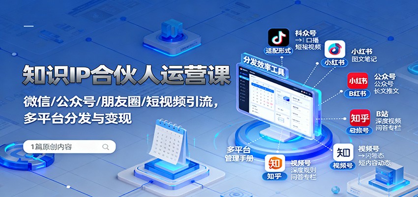 知识IP合伙人运营课：微信/公众号/朋友圈/短视频引流，多平台分发与变现 - 福缘创业网