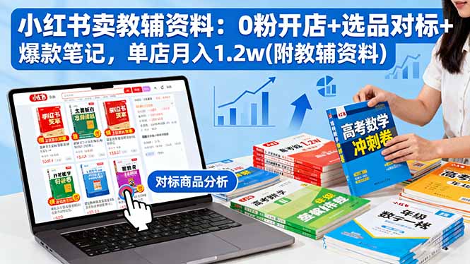 小红书卖教辅资料：0粉开店+选品对标+爆款笔记，单店月入1.2w(附教辅资料) - 中创网