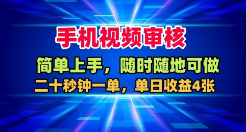 手机视频审核，随时随地可做，二十秒钟一单，单日收益4张+ - 冒泡网赚