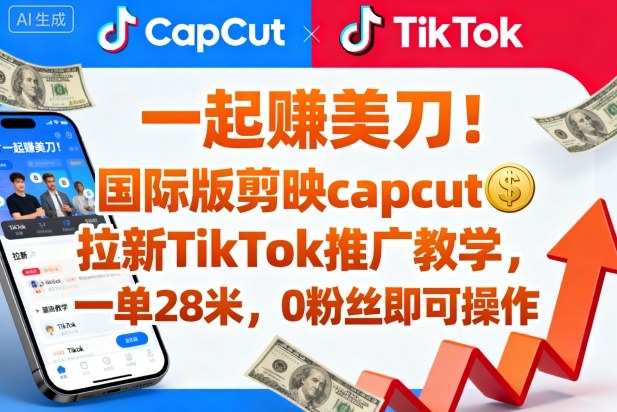 一起賺美刀!国际版剪映capcut拉新TikTok推广教学,一单28米,0粉丝即可操作(附推广入口和教学)-紫橙网创项目网