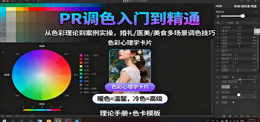 PR调色入门到精通:从色彩理论到案例实操,婚礼/医美/美食多场景调色技巧-紫橙网创项目网