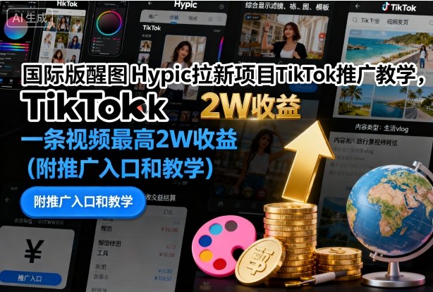 国际版醒图Hypic拉新项目TikTok推广教学,一条视频最高2W收益(附推广入口和教学)-紫橙网创项目网
