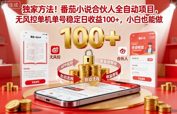 独家方法！番茄小说合伙人全自动挂G项目，无风控单机单号稳定日收益100+，小白也能做 - 冒泡网赚