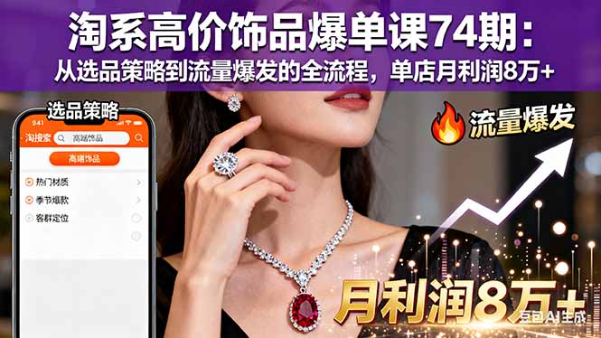 淘系高价饰品爆单课74期:从选品策略到流量爆发的全流程,单店月利润8万+-紫橙网创项目网