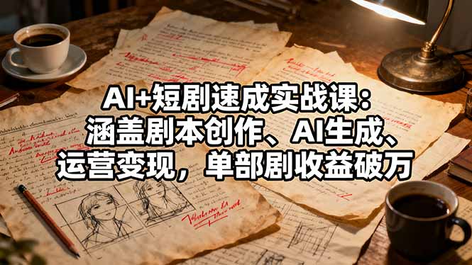 AI+短剧速成实战课:涵盖剧本创作、AI生成、运营变现,单部剧收益破万-紫橙网创项目网