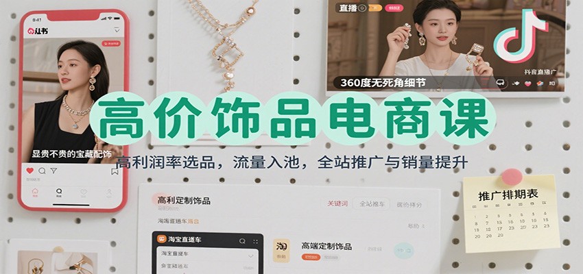 高价饰品电商课:高利润率选品,流量入池,全站推广与销量提升-紫橙网创项目网