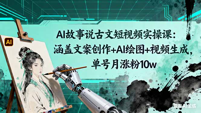 AI故事说古文短视频实操课:涵盖文案创作+AI绘图+视频生成,单号月涨粉10w-紫橙网创项目网