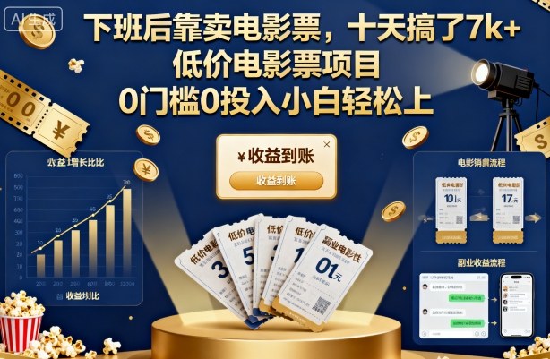 下班后靠卖电影票，十天搞了7k+，低价电影票项目，0门槛0投入小白轻松上手 - 冒泡网赚