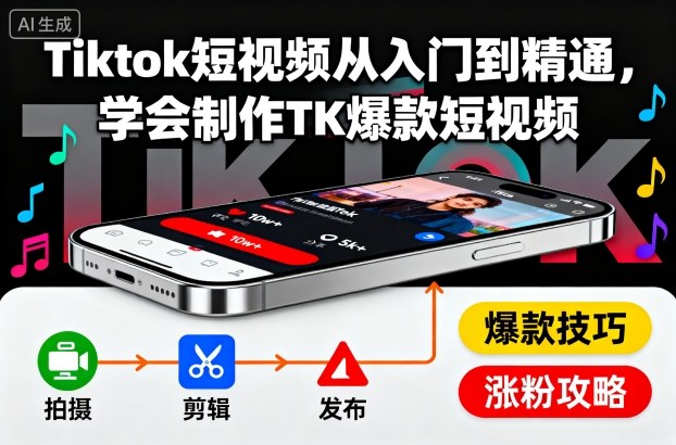 Tiktok短视频从入门到精通,学会制作TK爆款短视频-紫橙网创项目网
