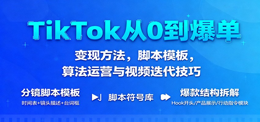 TikTok从0到爆单:变现方法,脚本模板,算法运营与视频迭代技巧-紫橙网创项目网
