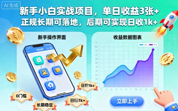 新手小白实战项目,单日收益3张+,正规长期可落地,后期可实现日收1k+-紫橙网创项目网