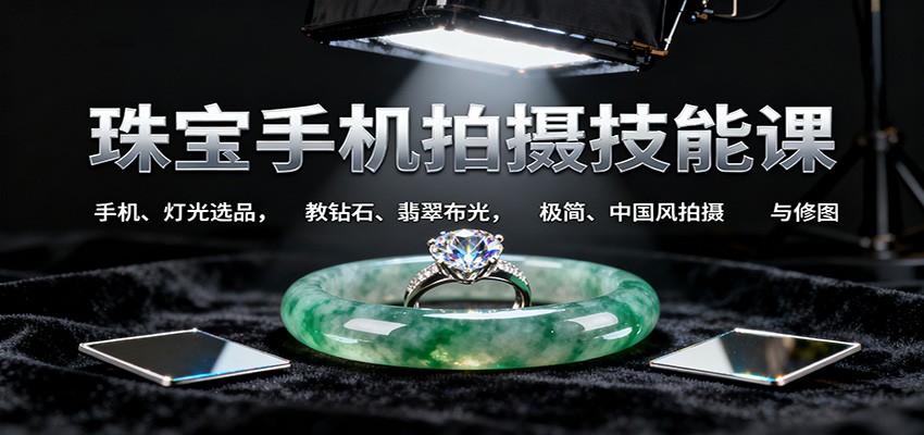 珠宝手机拍摄技能课:手机、 灯光选品,教钻石、翡翠布光,极简、中国风拍摄与修图-紫橙网创项目网