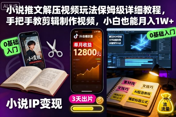 小说推文解压视频玩法保姆级详细教程,手把手教剪辑制作视频,小白也能月入1W+-紫橙网创项目网