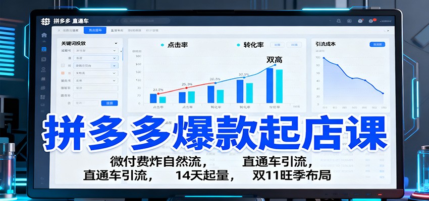 拼多多爆款起店课:微付费炸自然流,直通车引流,14天起量,双11旺季布局-紫橙网创项目网